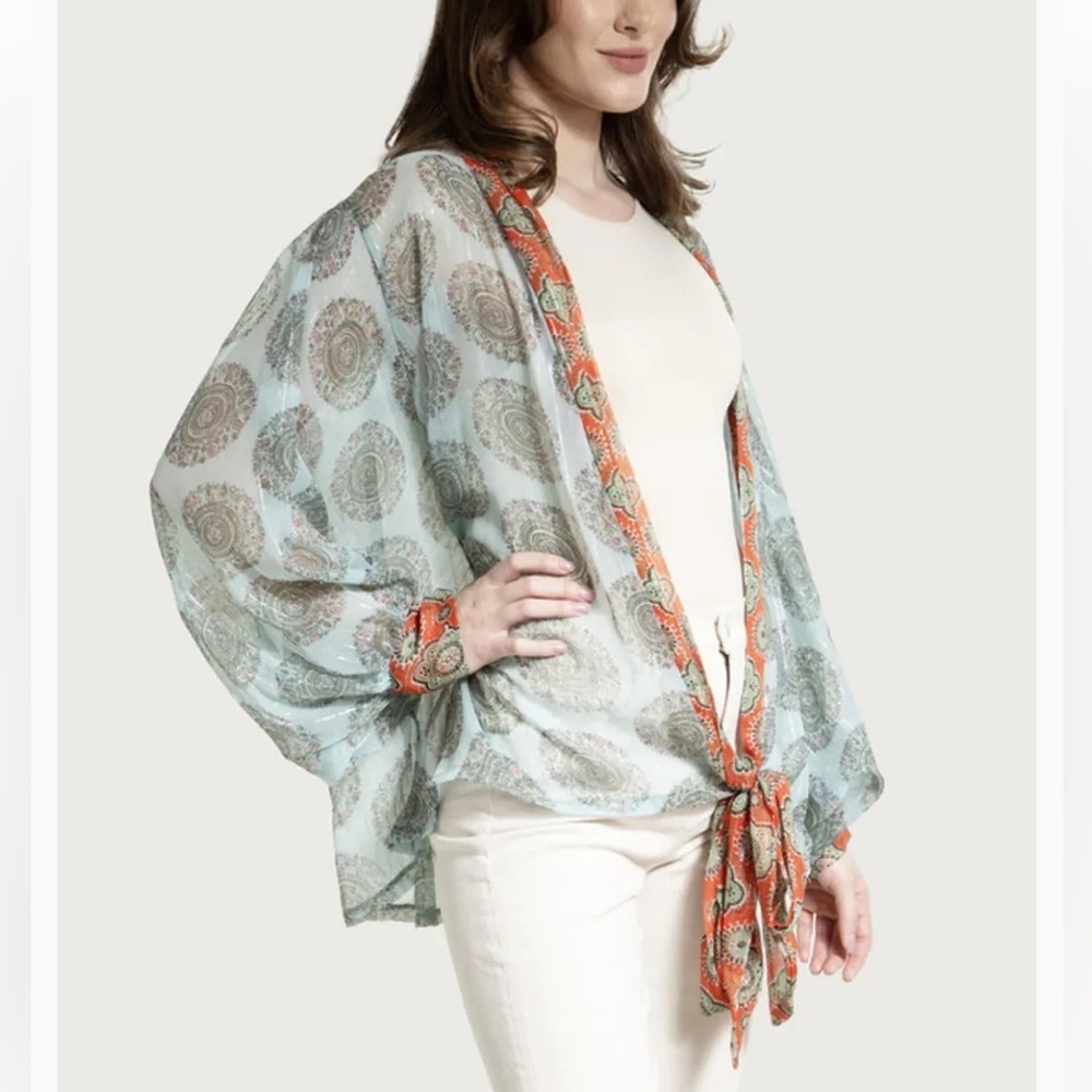 SAACHI Tie Front Botanical Kimono OS